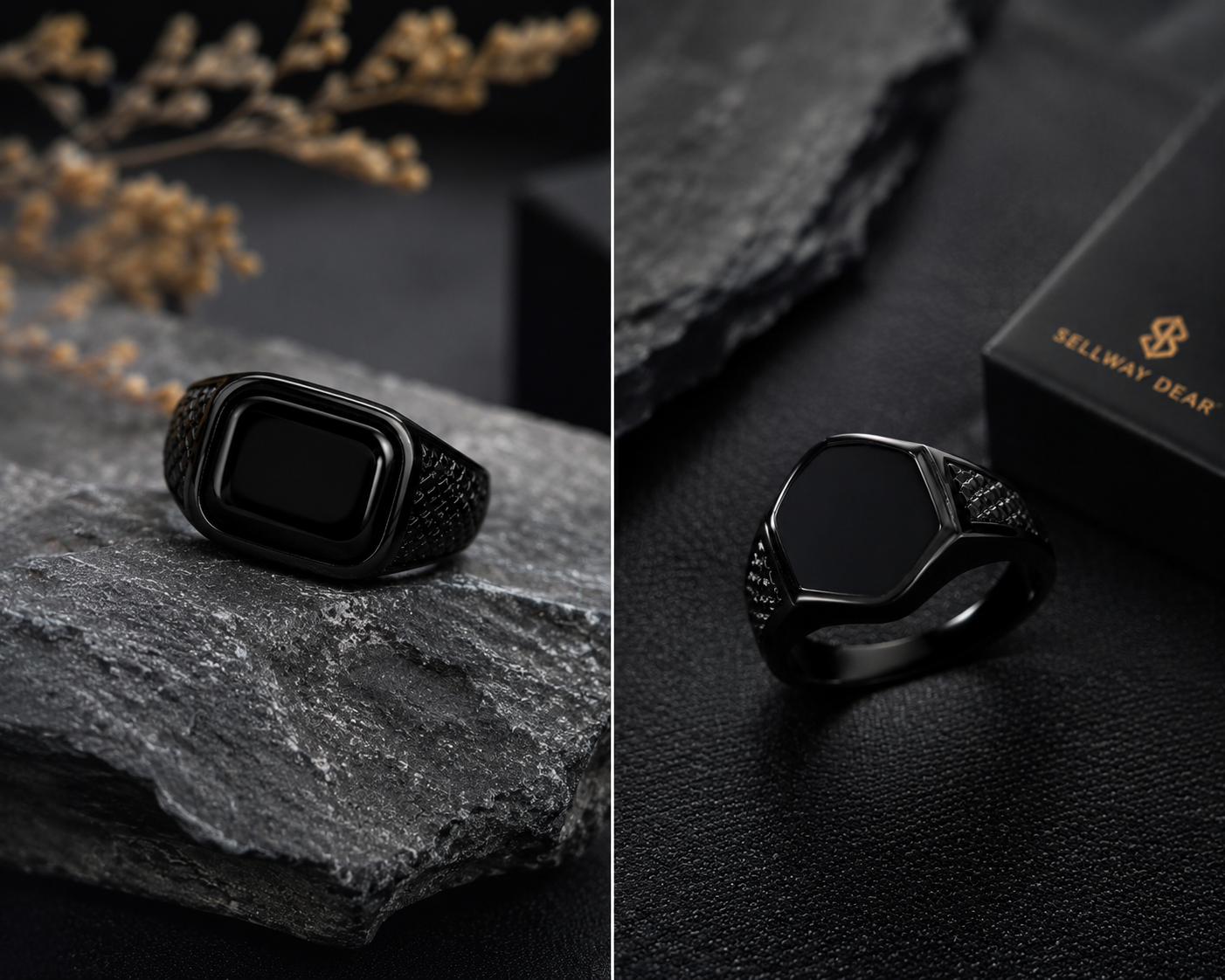 Men’s Matte Black Minimalist Signet Ring - Bold Geometric Design - Premium Stainless Steel - SELLWAY