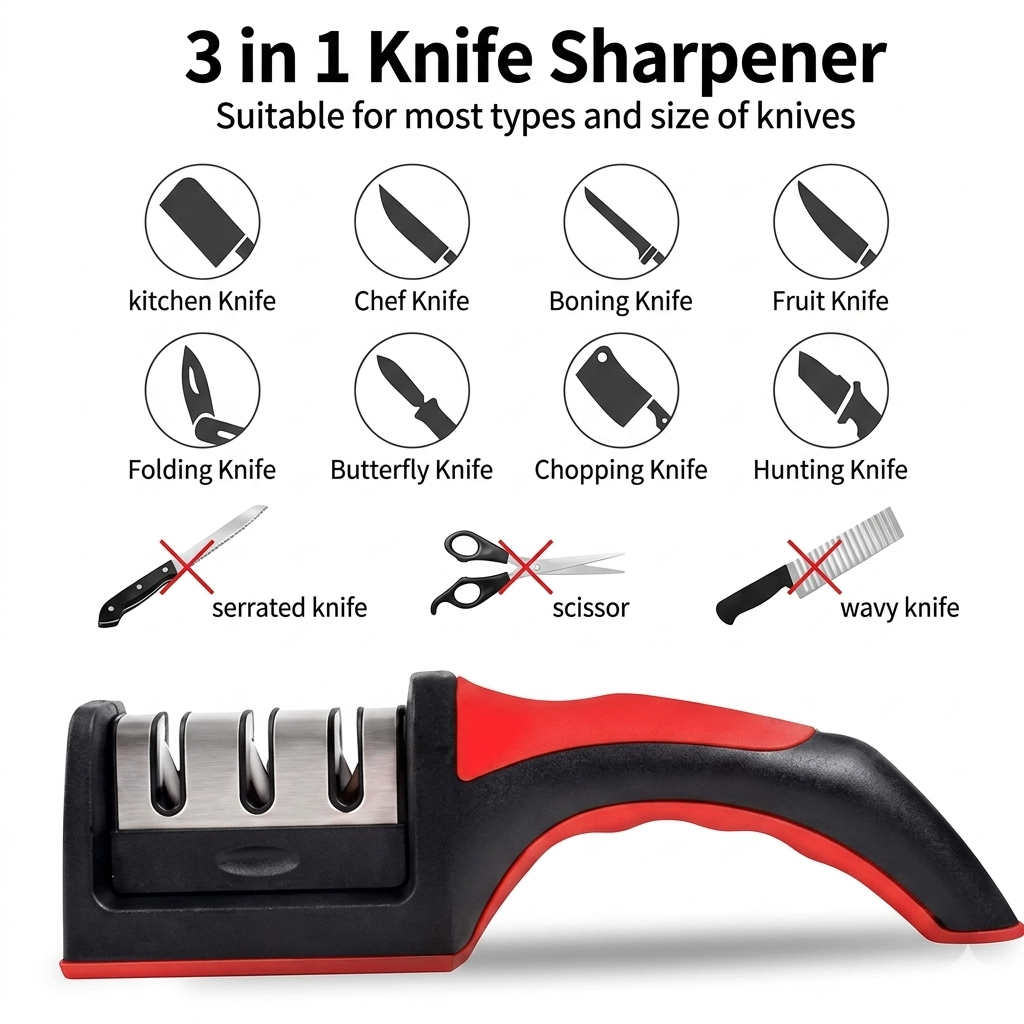 Premium 3-in-1 Knife Sharpener - Churi Tez Karne Wali Machine (Eid Special Offer)