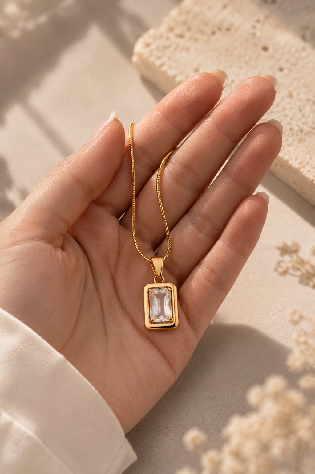 Elegant Emerald-Cut Crystal Pendant Necklace - Gold-Plated Adjustable Chain - Luxury Jewelry by SELLWAY