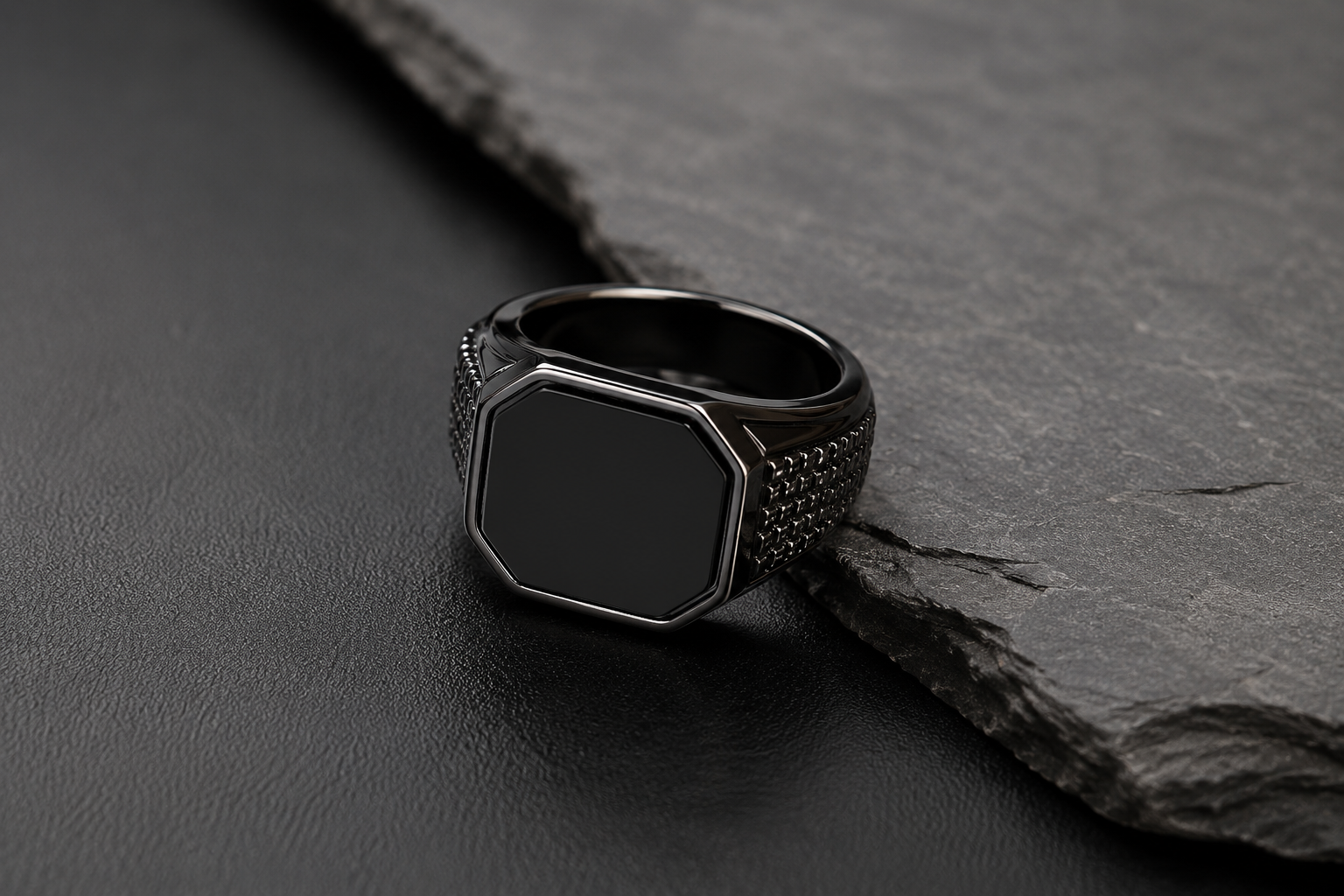Men’s Matte Black Minimalist Signet Ring - Bold Geometric Design - Premium Stainless Steel - SELLWAY